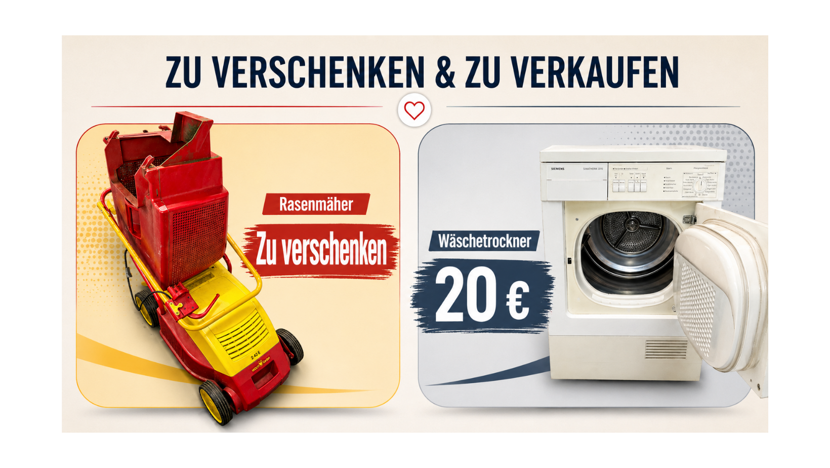 Rasenmäher zu verschenken und Wäschetrockner zu verkaufen