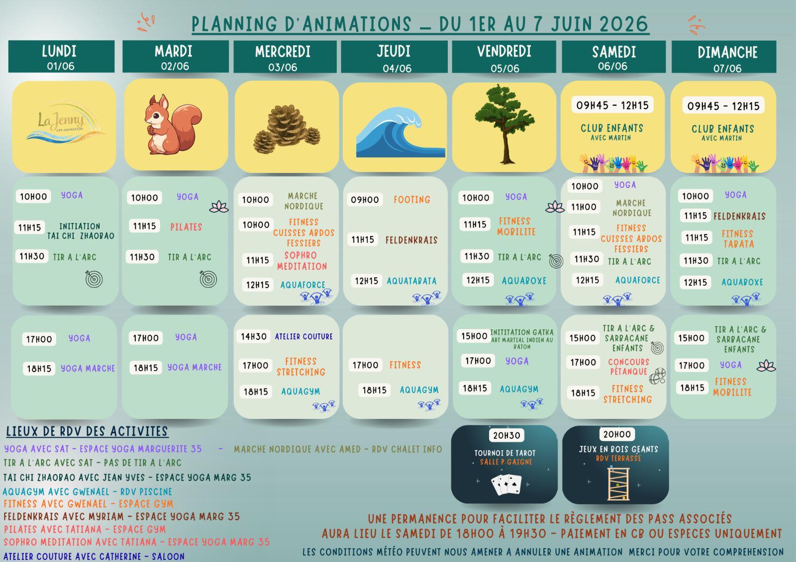 CFP Animation : Planning du 1er au 7 juin 2026