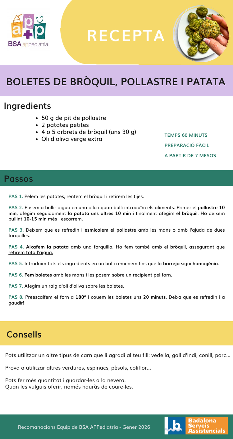 Recepta! Boletes de bròquil, pollastre i patata