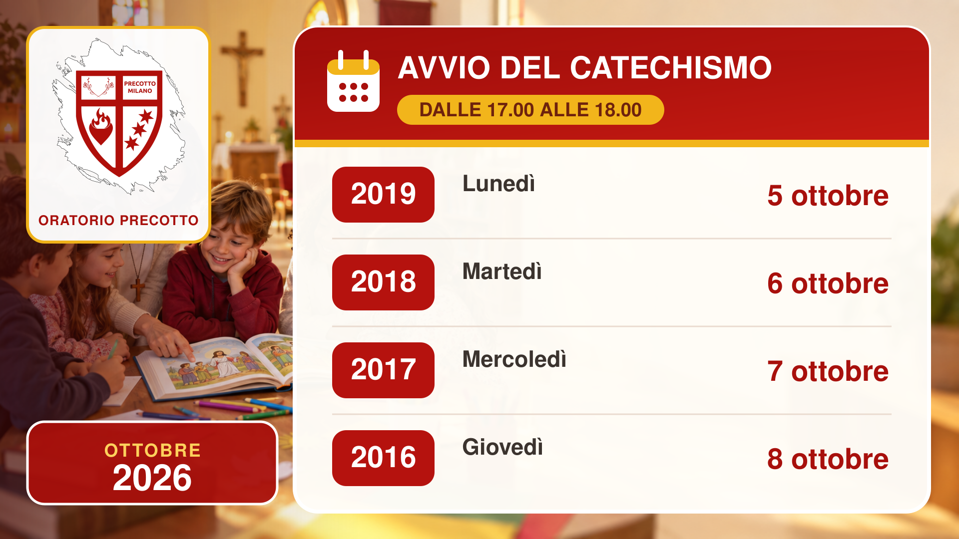 Avvio catechismo Ottobre 2026