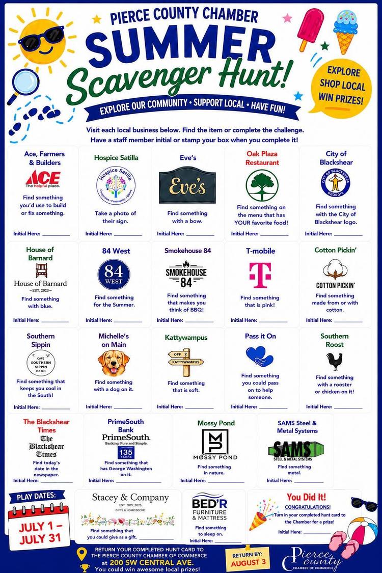 Chamber Summer Scavenger Hunt is fun for kids and adults