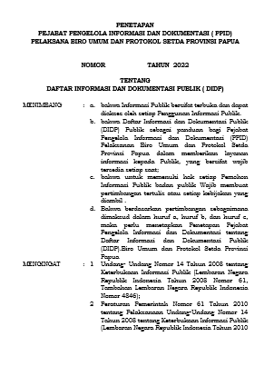 Ringkasan Peraturan/Keputusan/Kebijakan Kepala  Biro Umum dan Protokol prov. Papua