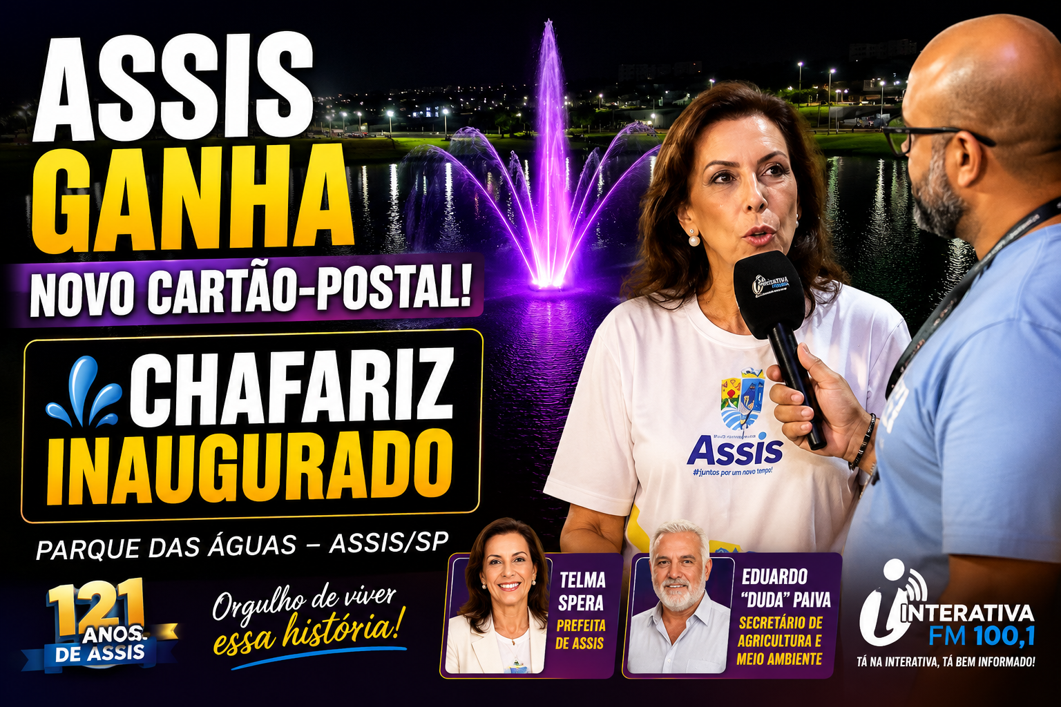 Parque das Águas ganha novo chafariz e se consolida como um dos cartões-postais de Assis
