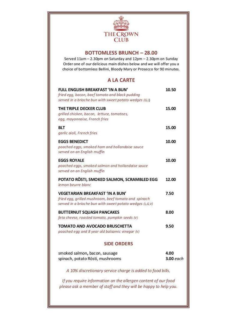 Bottomless Brunch Menu
