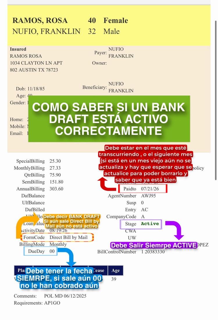 COMO SABER SI UN BANK DRAFT ESTÁ ACTIVO