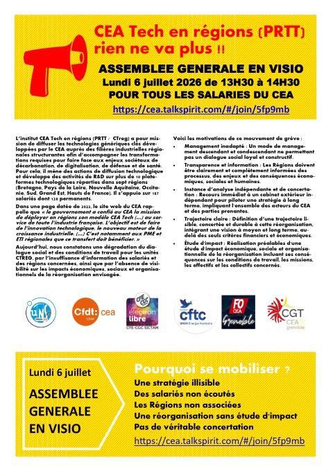 CEA Tech en régions (PRTT) : FO appelle les salariés à se mobiliser !