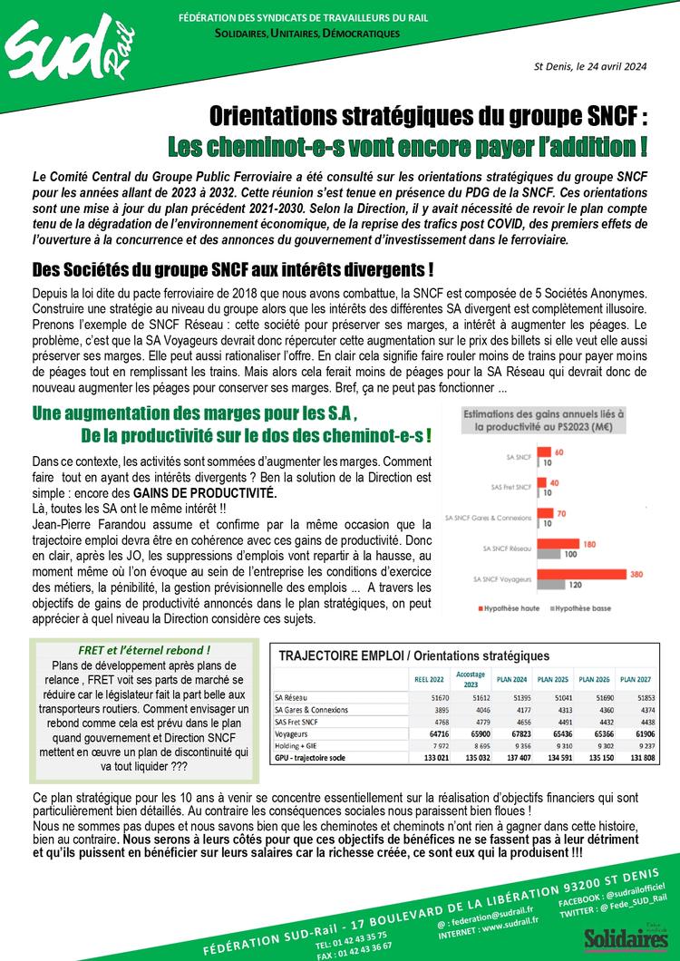 SUD-Rail // Tract sur les orientations stratégiques du groupe SNCF
