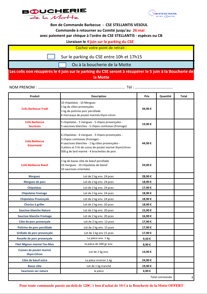 Commande colis BARBECUE