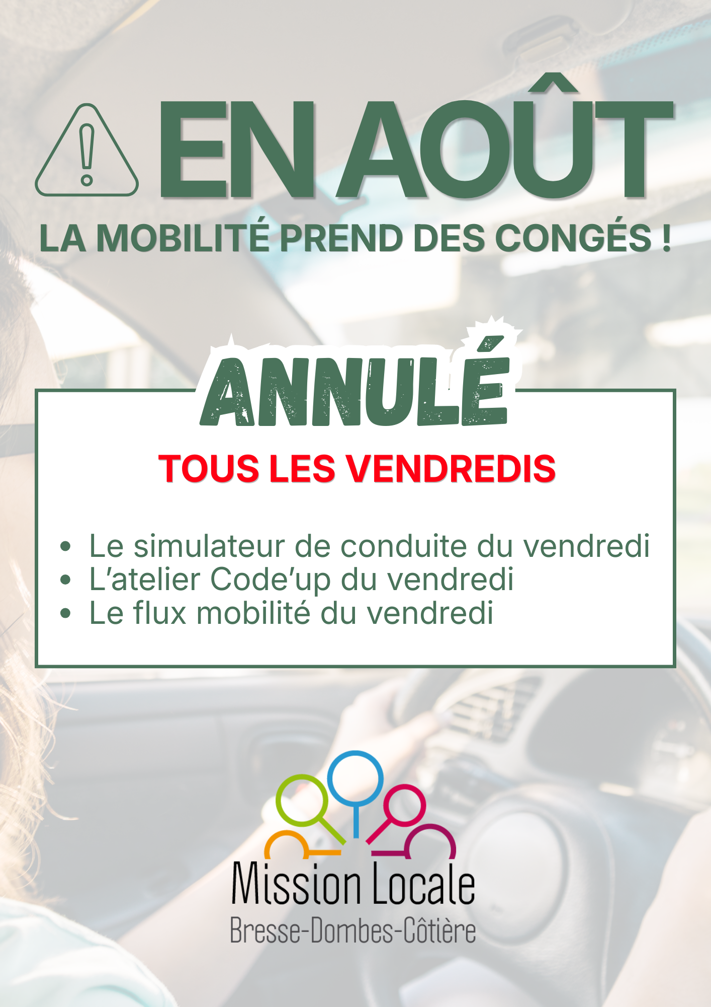 📢 Fermeture des ateliers Mobilité en août 