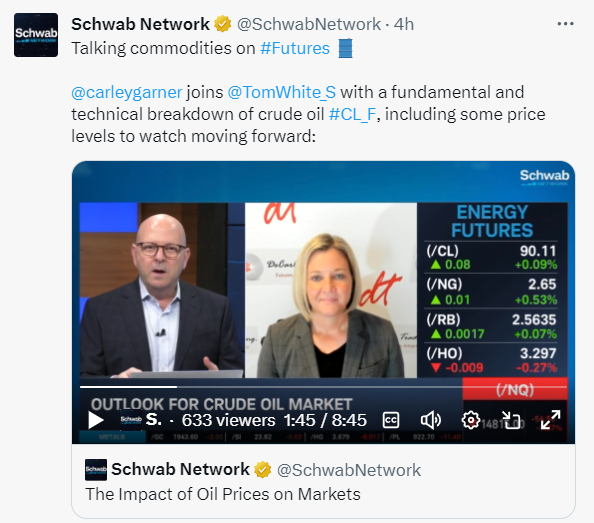 Carley joined the Schwab Network to discuss crude oil.