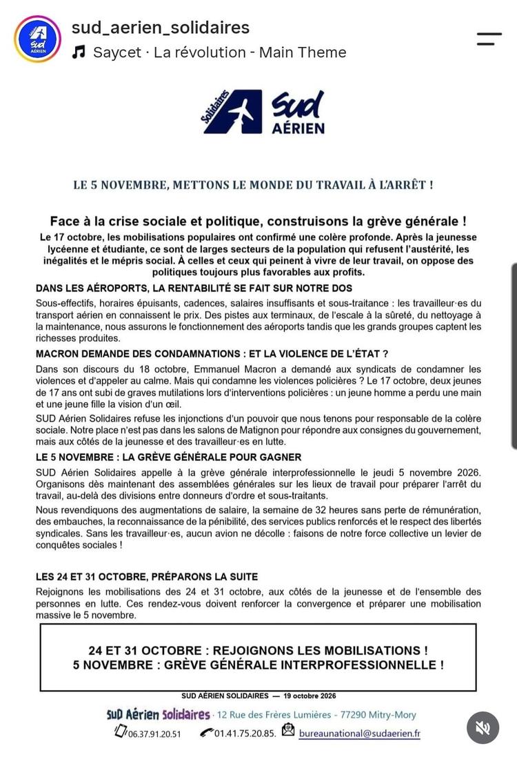 SUD Aérien // le 5 novembre, mettons le monde du travail à l'arrêt !