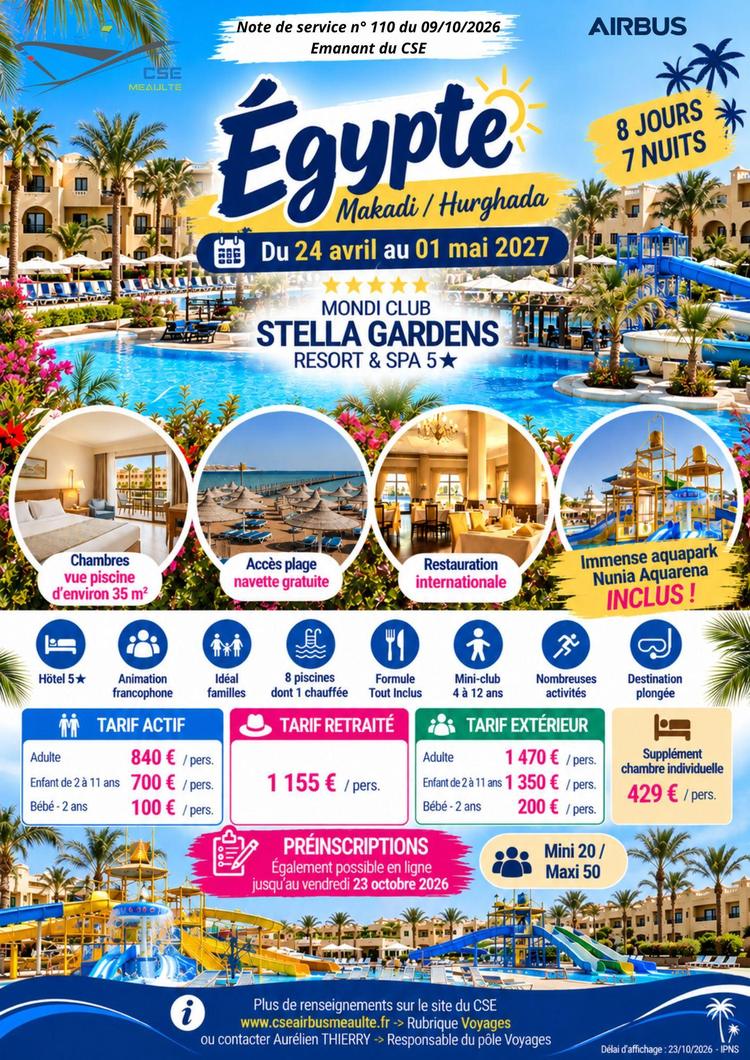 Egypte Avril 2027