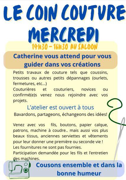 le Coin Couture : les mercredis de 14h30 à 16h30 au Saloon