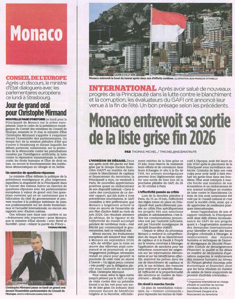 Monaco entrevoit sa sortie de la liste grise fin 2026
