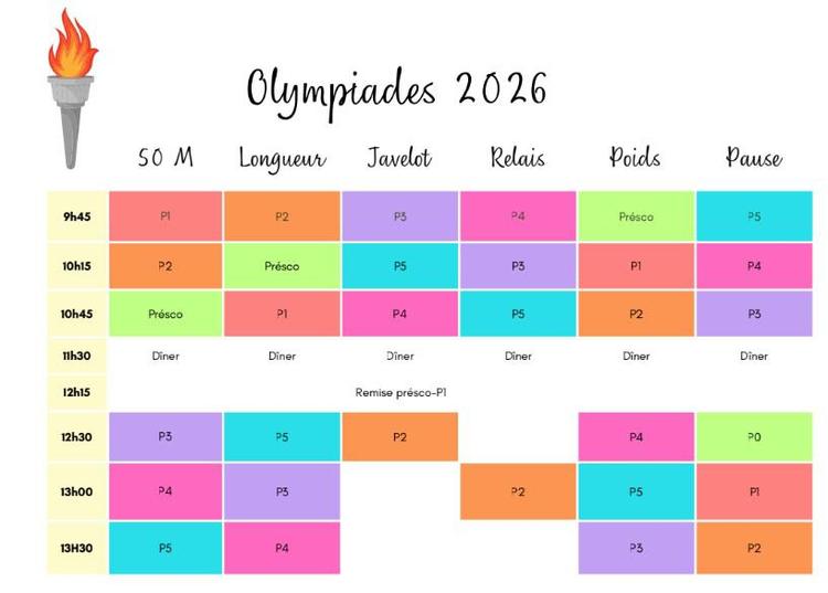 Horaire des Olympiades