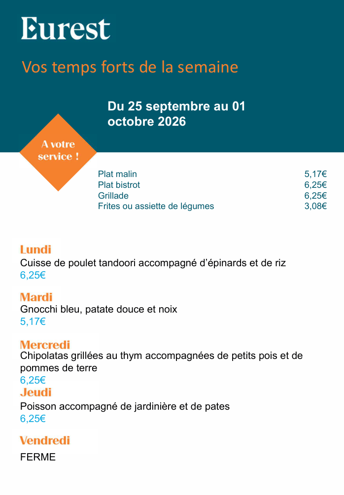 Menu du self : du 28 septembre au 1er octobre