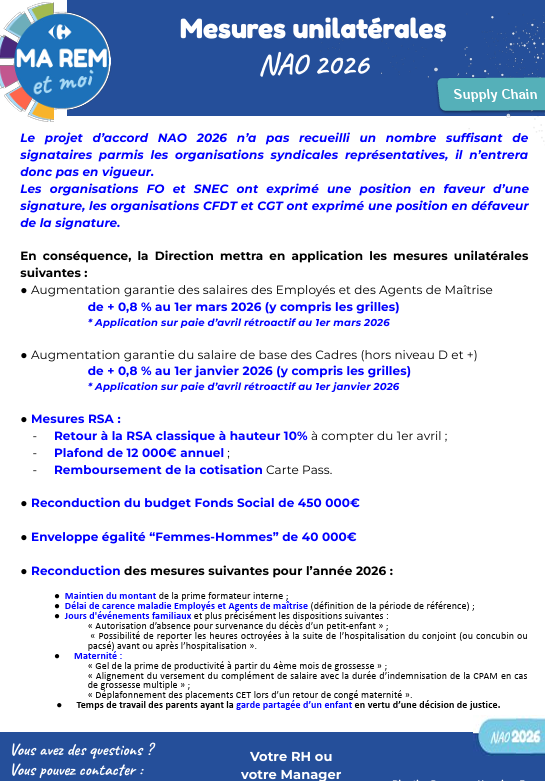 Mesures unilatérales Direction NAO 2026
