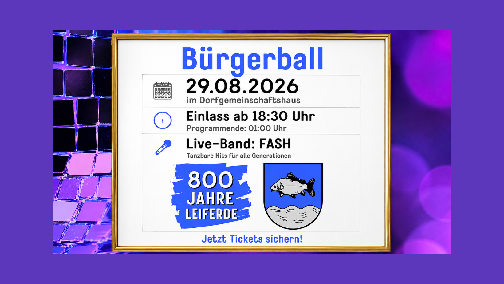 Bürgerball zum 800- jährigen Jubiläum der Gemeinde Leiferde am 29.08.26