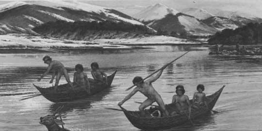 Canoeros de los canales en Dalcahue, Chiloé, Sur de Chile