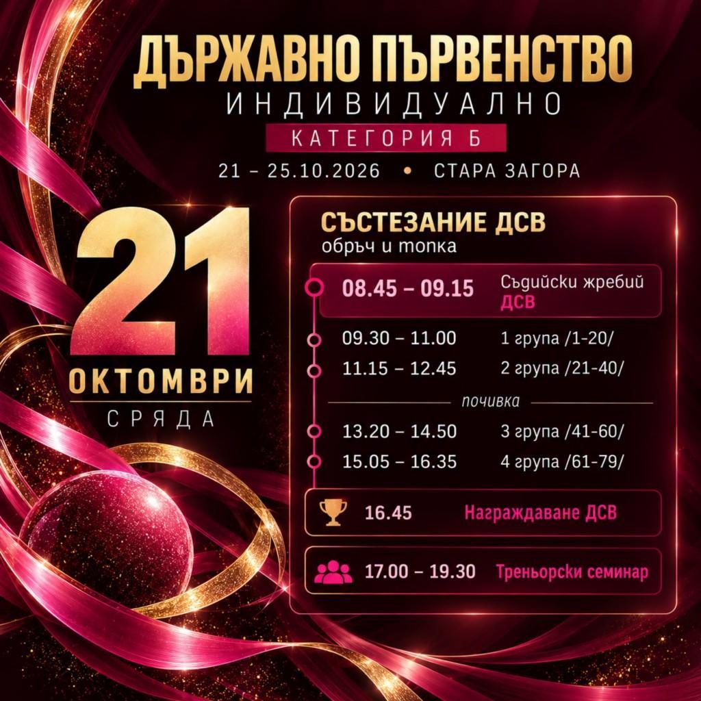 Държавното първенство по художествена гимнастика започва днес в Стара Загора