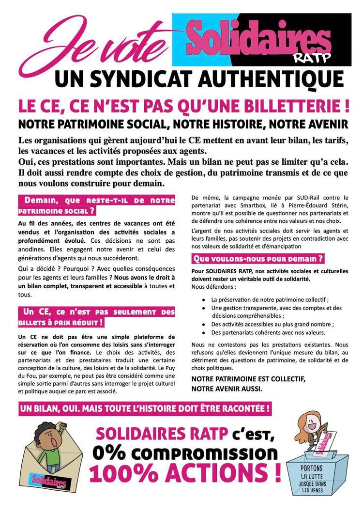 Solidaires RATP // Le CE, ce n'est pas qu'une billeterie !