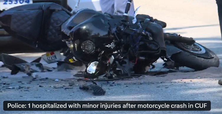 Police: 1 hospitalized with minor injuries after motorcycle crash in CUF