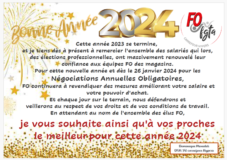 VOEUX 2024 de Dominique Moualek DSN FO Carrefour Hypers