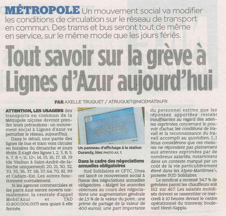 Tout savoir sur la grève à Lignes d'Azur aujourd'hui