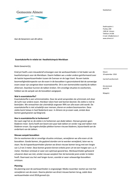 Brief Gemeente Almere Essentaksterfte deel 1 18-09-2018