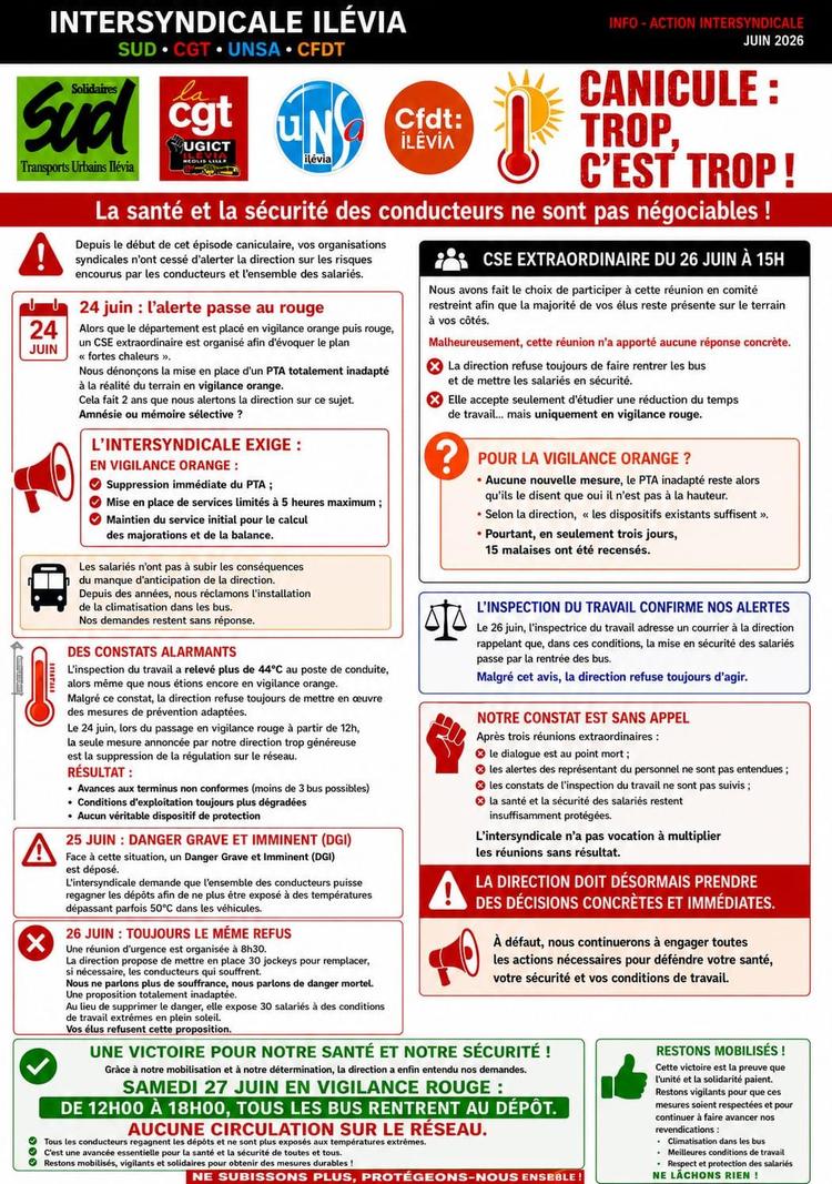 Intersyndicale ILÉVIA // Canicule : trop c'est trop !