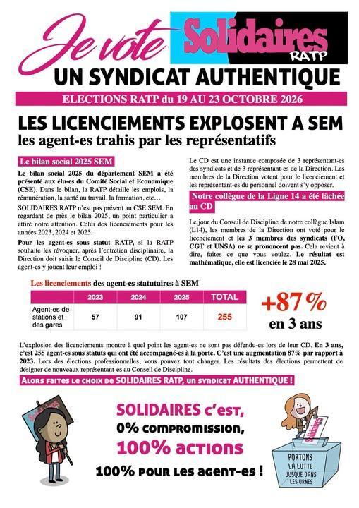 Solidaires RATP // Les licenciements explosent à SEM