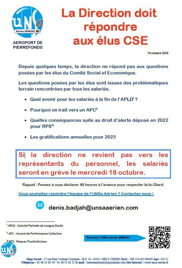 La Direction doit répondre aux élus CSE