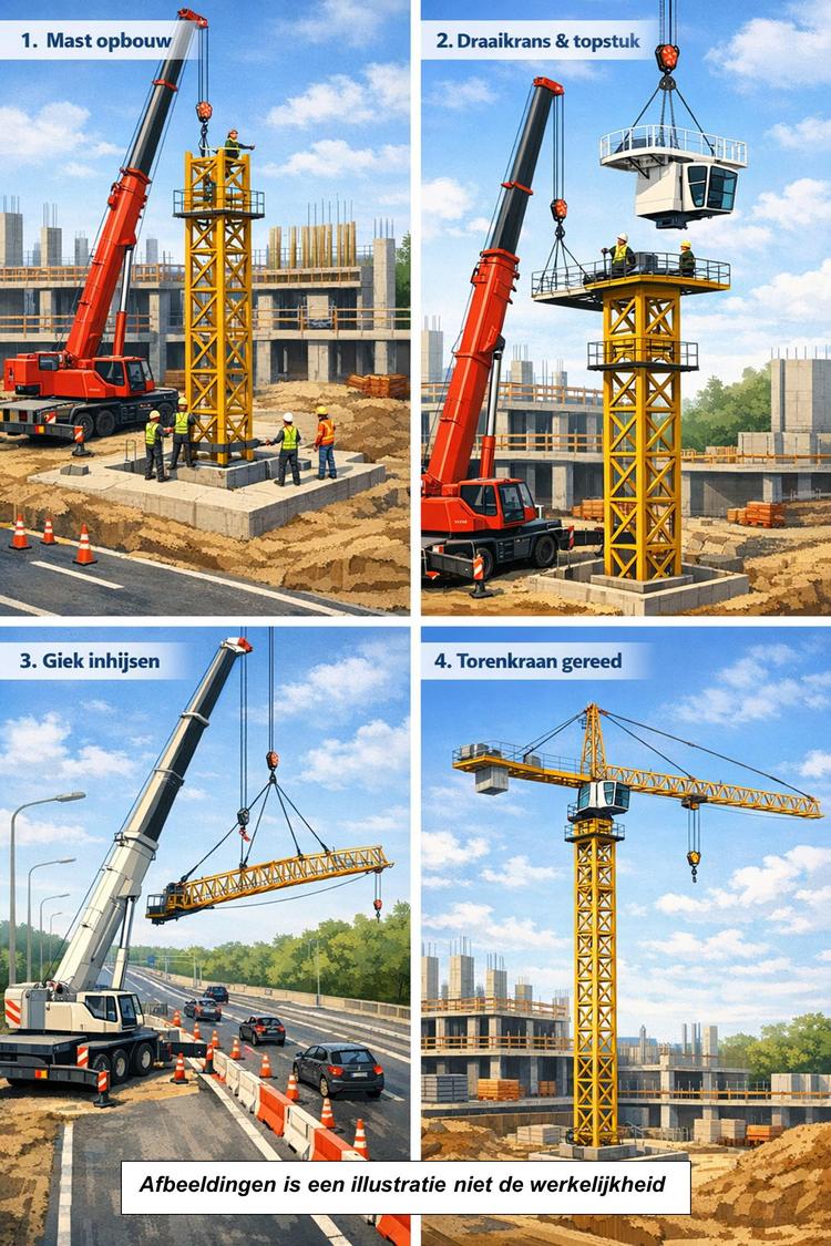Inhijsen giek torenkraan – bouw Gé Frankentunnel 