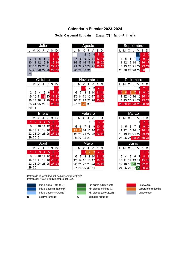 Calendario escolar 2023/2024