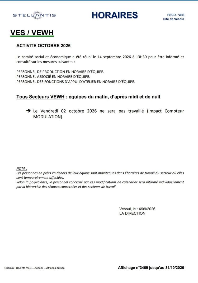 H- affichées, FO donne un avis défavorable.