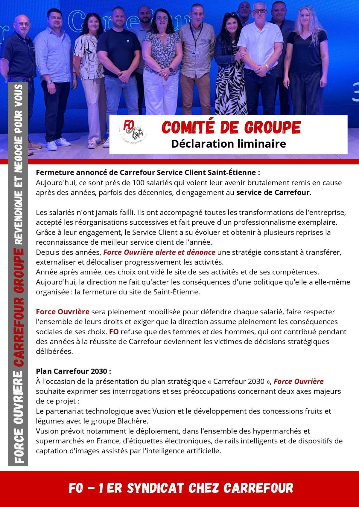 Comité de groupe : Fermeture annoncée de Carrefour service client Saint-Étienne