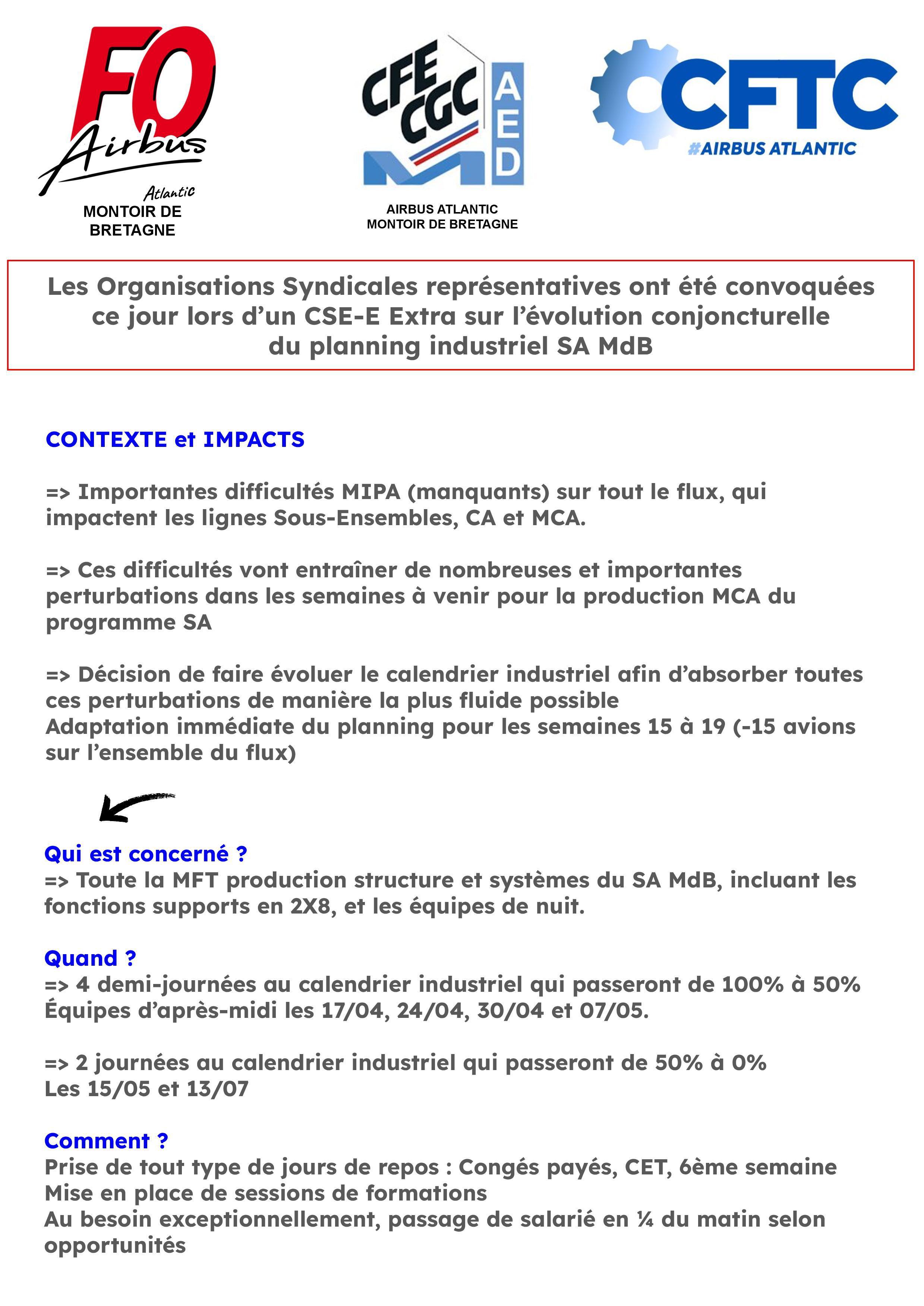 CSE-E Extra du 10/04/26 : Evolution conjoncturelle du planning industriel SA MdB