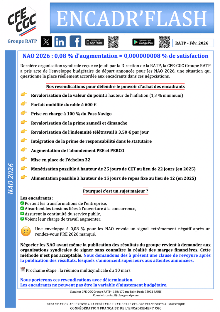 NAO 2026 : 0,08 % d’augmentation = 0,000000008 % de satisfaction