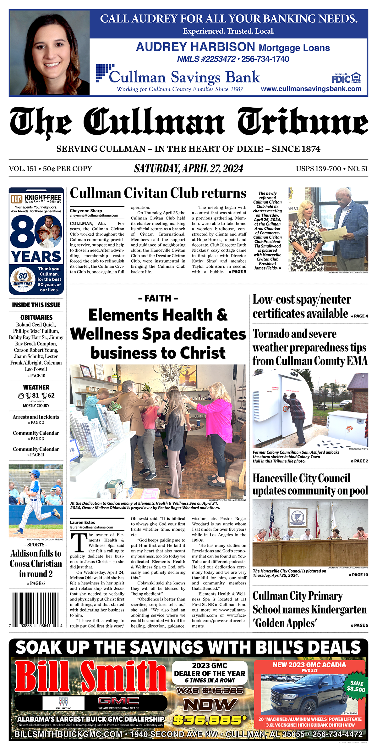 Good Morning Cullman! The 04-27-2024 edition of the Cullman Tribune is now ready to view.