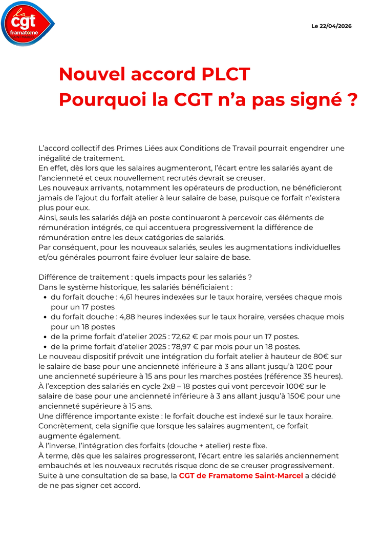 Accord Primes Liées aux Conditions de Travail