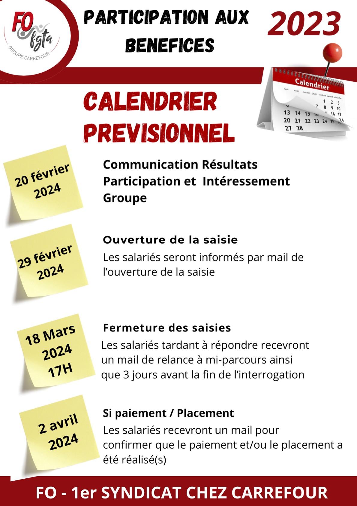 Calendrier prévisionnel-Participation 2023!