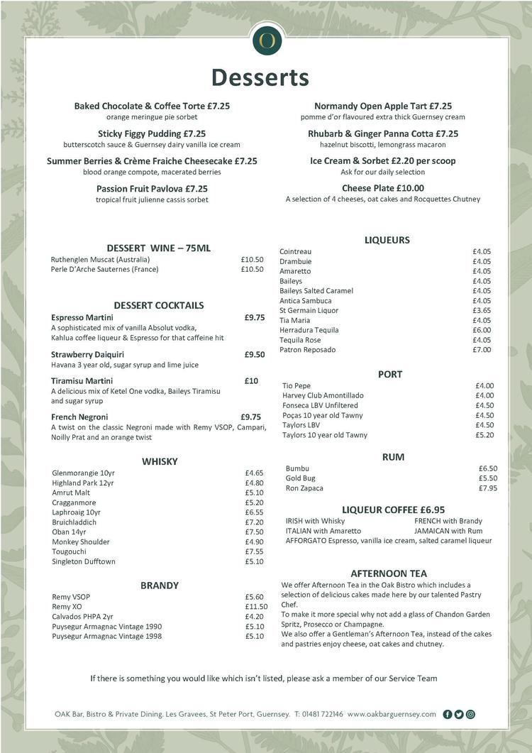 Oak Bar & Bistro - Desserts