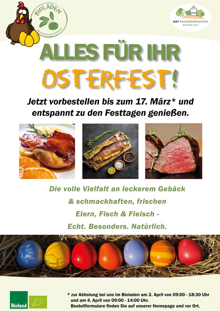 Noch bis heute Ihre Bio-Leckereien für entspannte Ostertage bestellen - Per Mail oder bei uns im Bioladen.