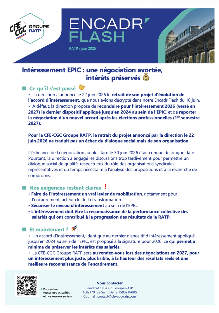 Intéressement EPIC : une négociation avortée, intérêts préservés