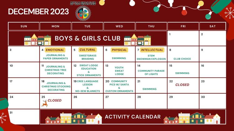 Boys & Girls Club Activity Calendar- December