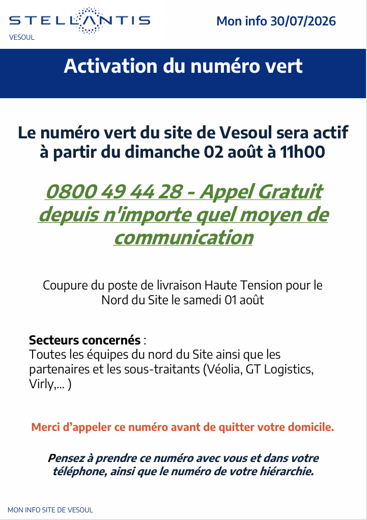 Numéro vert pour lundi 3 août