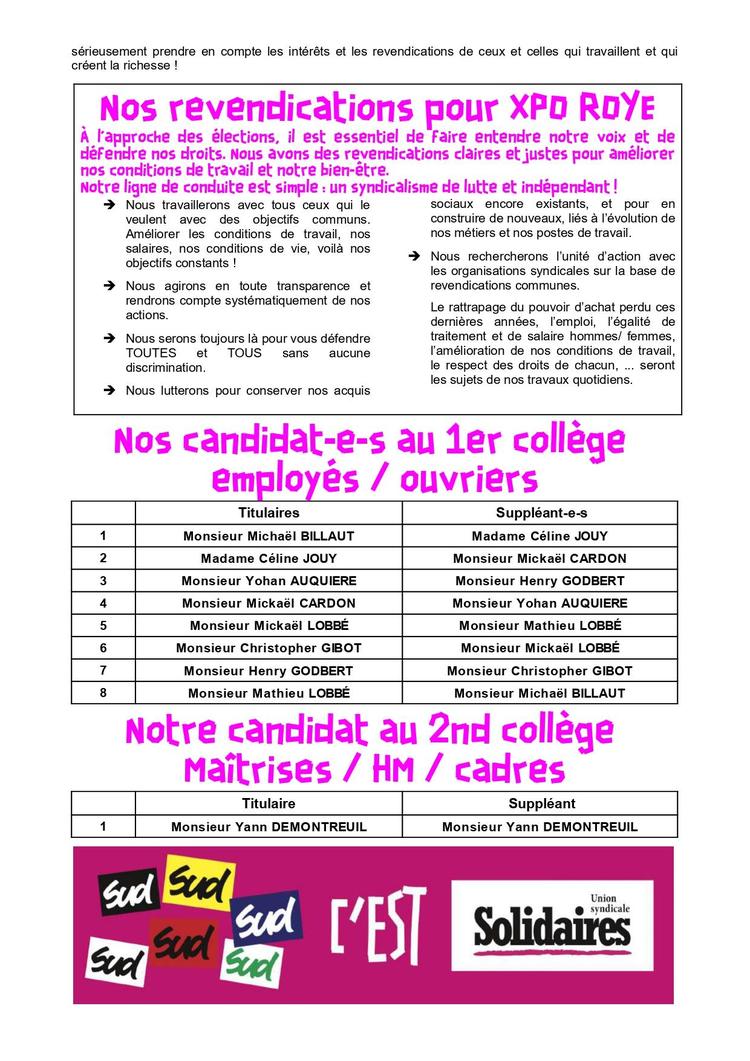 Élections CSE à XPO ROYE : Votez pour les candidats de l'Union SUD Transports !