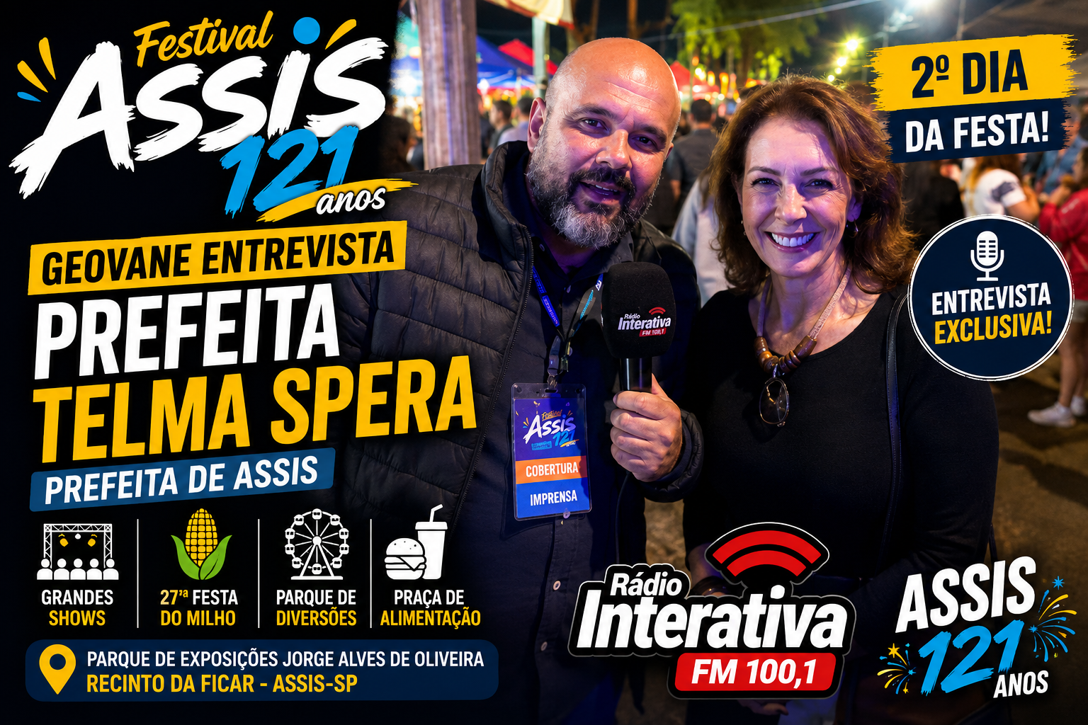 🎤 Assis 121 Anos: Geovane entrevista a prefeita Telma Spera na Festa do Milho