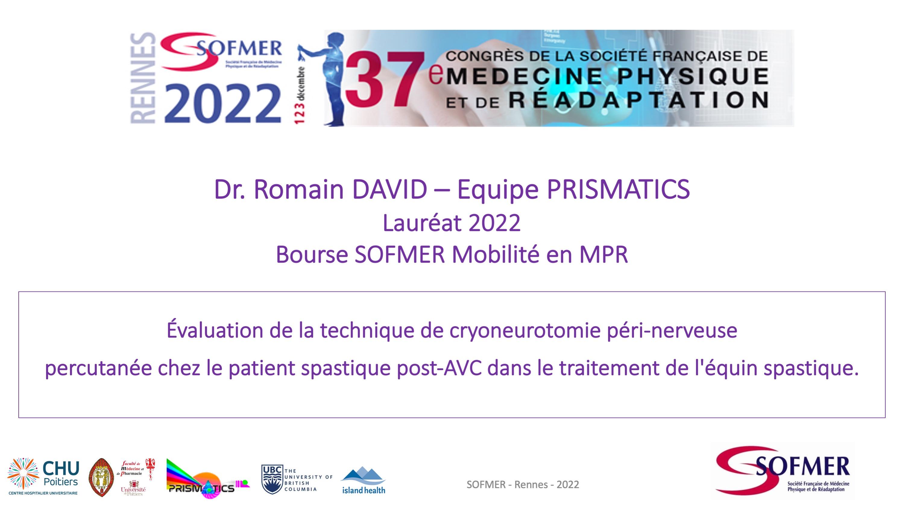 Bourse de Mobilité SOFMER - Lauréat 2022 - Romain DAVID 