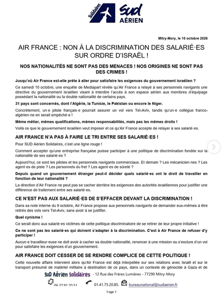 SUD Aérien // Non à la discrimination des salariés d'Air France !